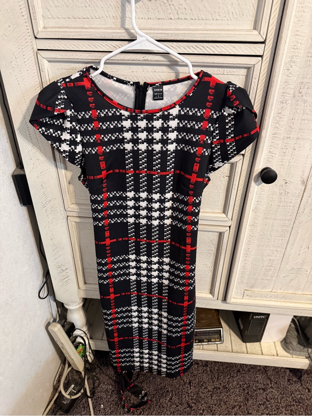 SHEIN Black, White & Red Plaid Midi Dress